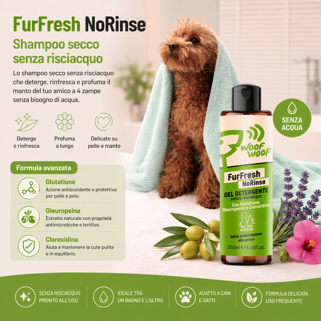 Shampoo Gel Senza Risciacquo – 250ml WOOF WOOF