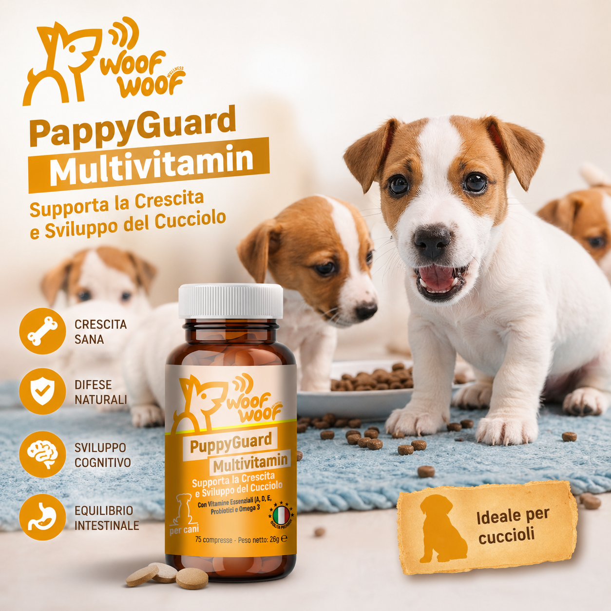 Multivitaminico Per Cuccioli – 75 compresse WOOF WOOF