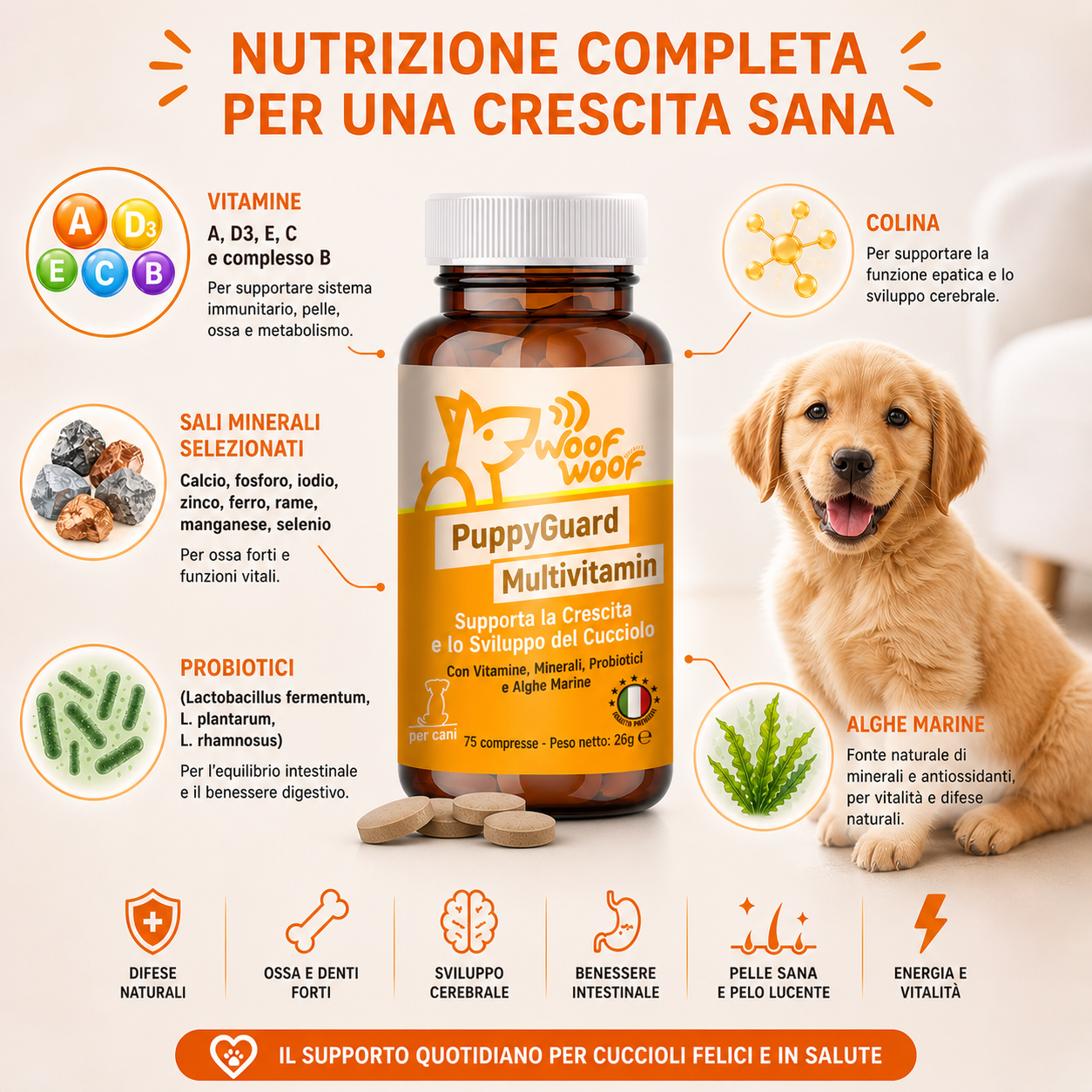 Multivitaminico Per Cuccioli – 75 compresse WOOF WOOF