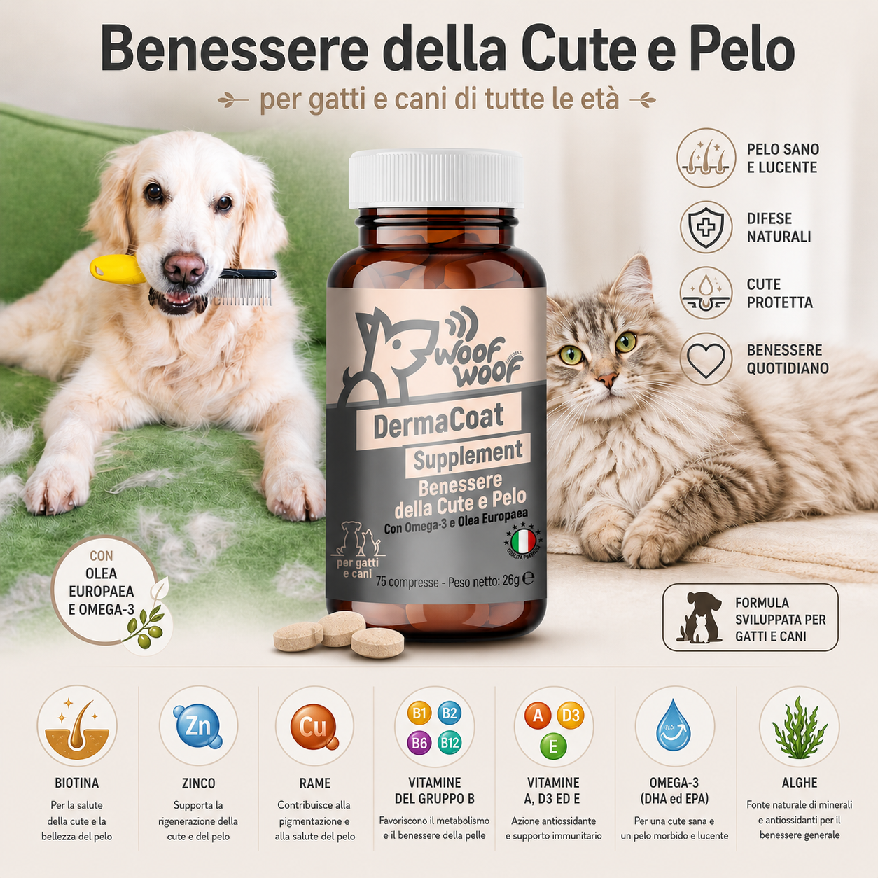 Integratore Per Pelo E Cute – 75 compresse WOOF WOOF